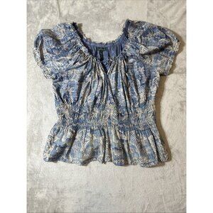 Women's Lauren Ralph Lauren Blouse Floral Smocked Cottagecore Blue Plus 2X